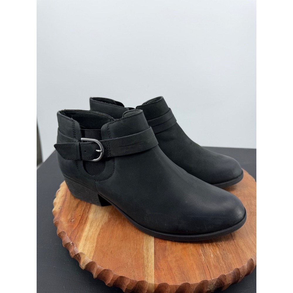 Clarks Collection Ankle Boots Womens 11 Black Excellent Leather Buckle Zip